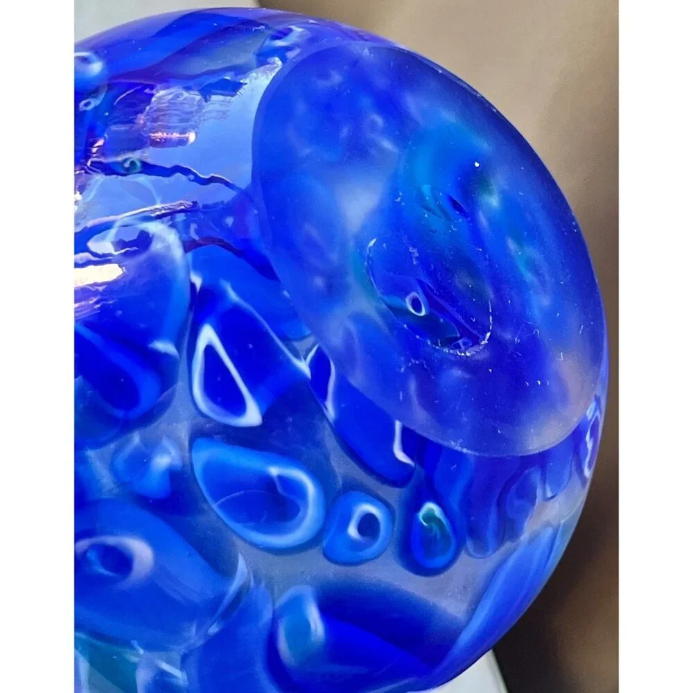 Bohemia Czech Republic Vase Blue & Green Swirl Blown Glass  6” READ Gift Art